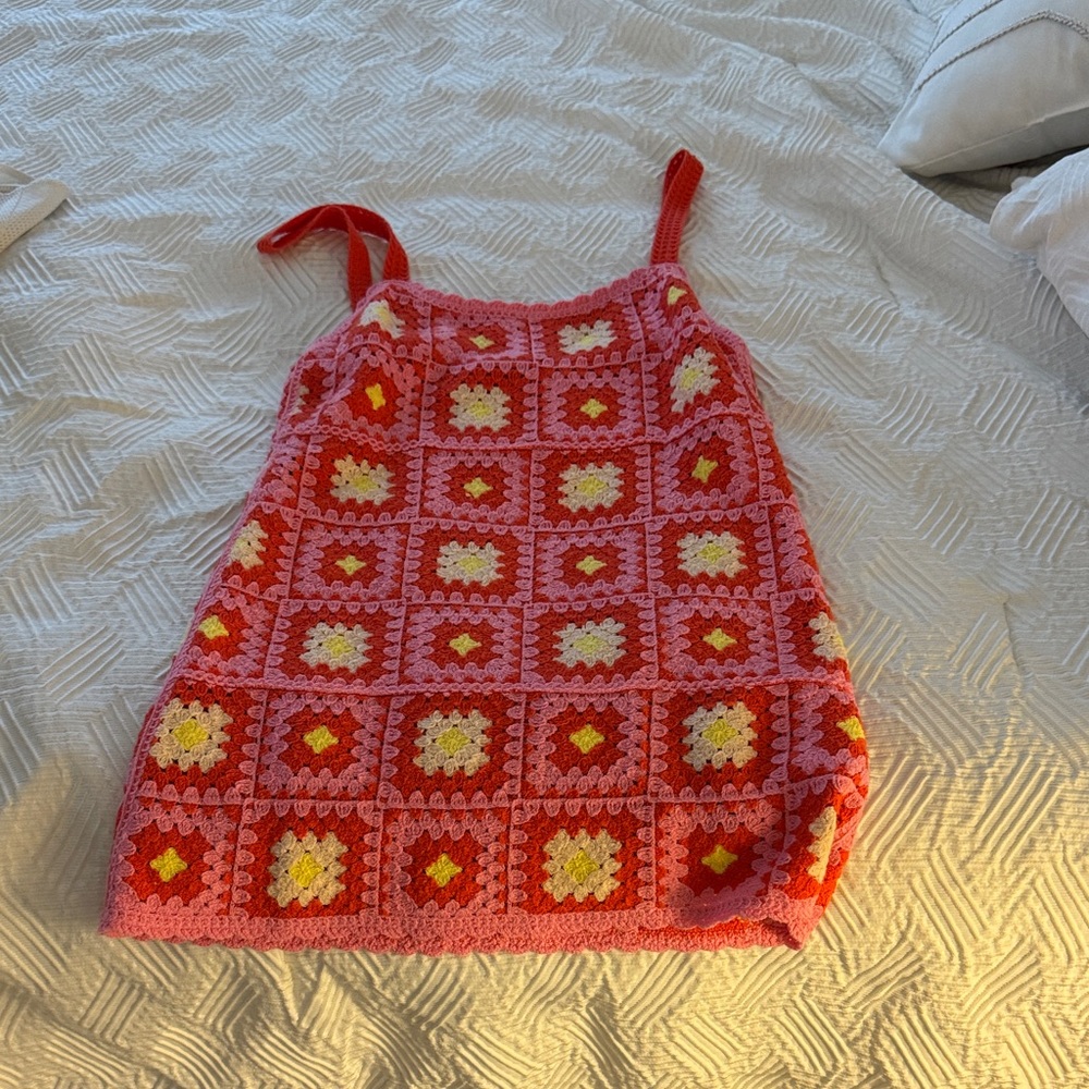 Zara Red and Pink Crochet Mini Dress